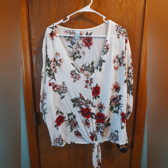 M. Fasis 3/4 sleeve size 2X tie front floral boho style top shirt blouse - Picture 5 of 9